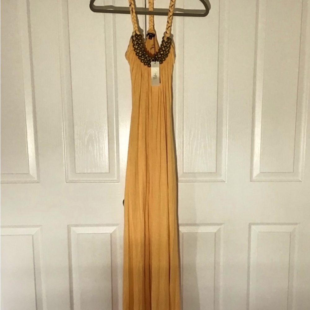 SKY braided halter top maxi in citrus orange Sz S